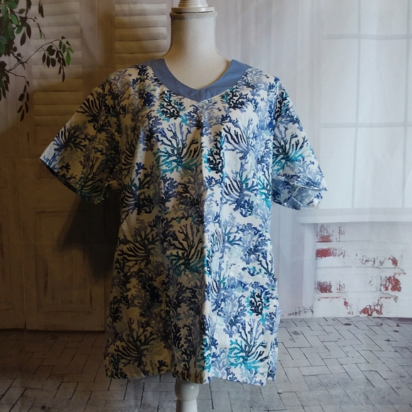 UA Scrubs Tops Ua Scrubs Butter Soft Blue Coral Reef Short Sleeve